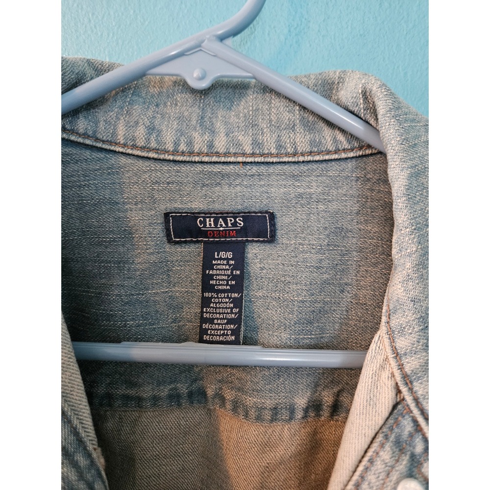 Chaps Denim Womens Light Wash Embroidered Jean Jacket Southwestern Blue Large - Picture 3 of 4